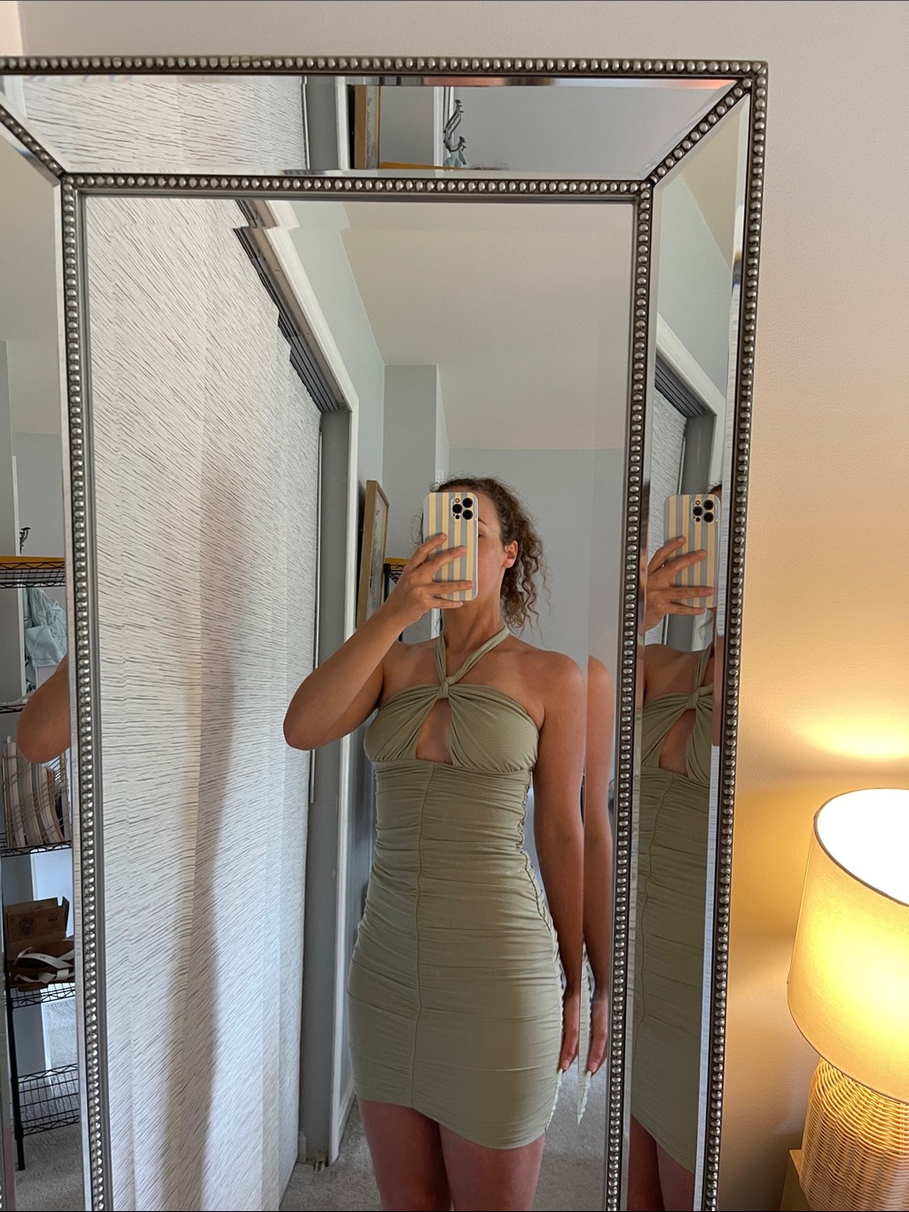 Oh Polly Sage Bodycon Halter Dress